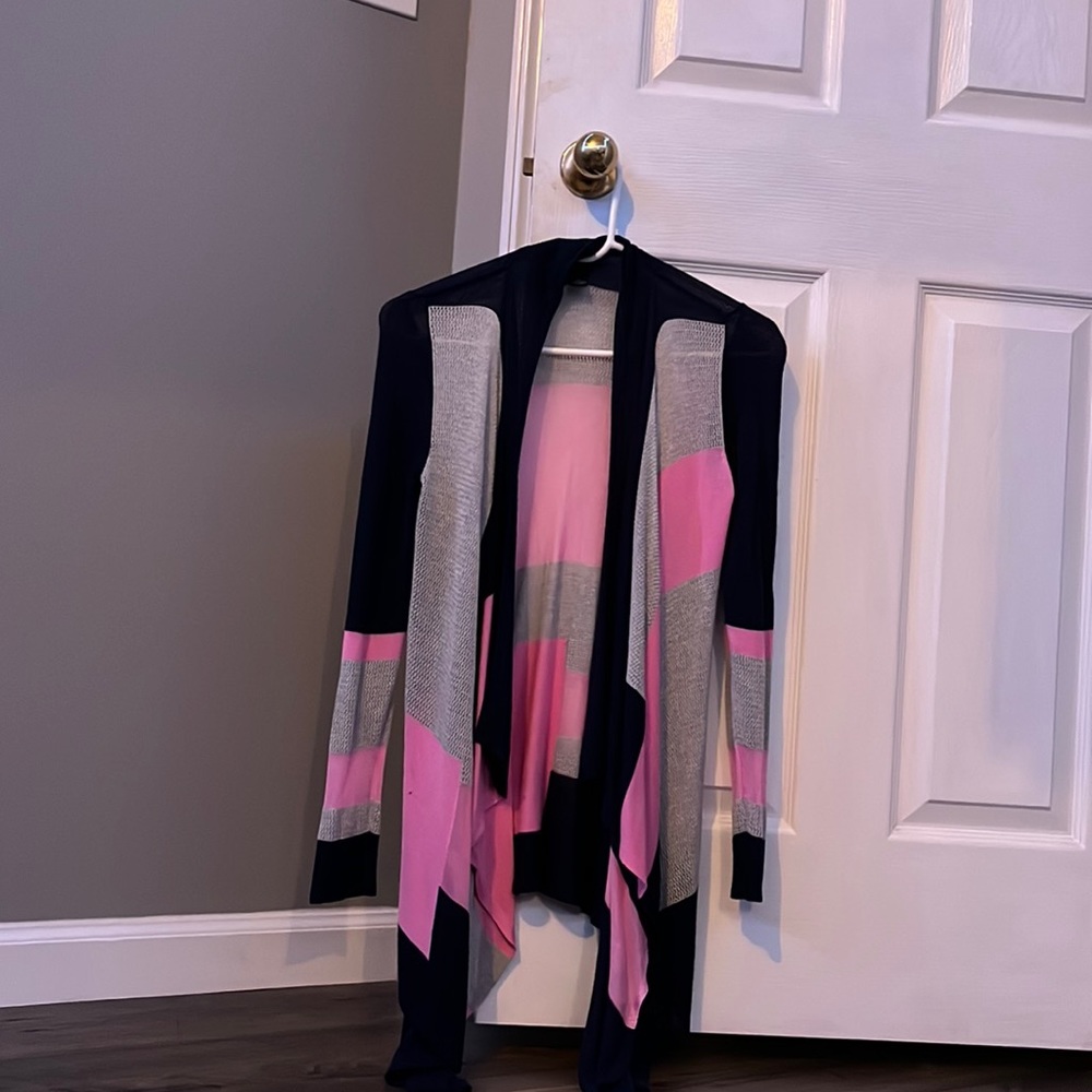 Gray pink and navy cardigan. Super cute and colorful. Bought from Macys.